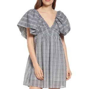 MOON RIVER Check Flutter Sleeve Babydoll Dress